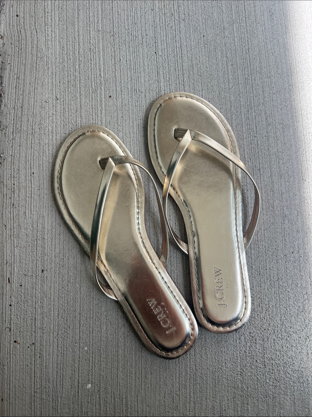 J. Crew Metallic Pale Gold Strappy Flip Flops Sandals Size 9